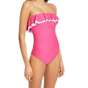 NWT Tommy Hilfiger Barbie Pink Ruffle One Piece Strapless Swimsuit Sz 6
